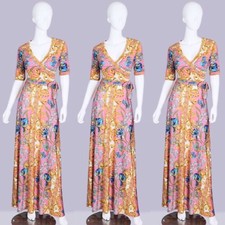 FASHION WRAP MAXI  WOMEN WITH WAIST TIE LUXURY PATTERN ELEGANT JERSEY LONG DRESS