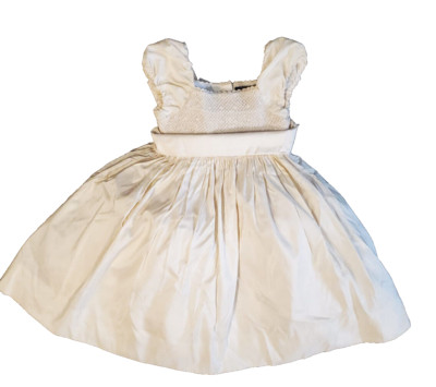 Ralph Lauren Smocked Mulberry 100% Silk Vintage Girls Dress  Ivory/Crem SZ 3T