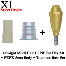1x Set Dental Straight Multi Unit 1.6 NP Int Hex 2.0 PEEK Scan Body Titanium