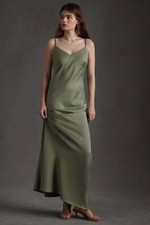 Anthropologie x BHLDN Charlie Satin Charmeuse Dress Moss Sz 10