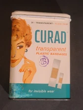 VTG Curad Transparent Plastic Bandages in EMPTY Tin Curity Product by Kendall