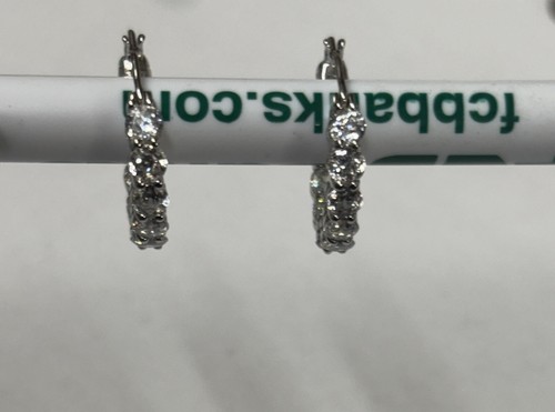 Sterling Silver CZ Inside Out Round Hoop Earrings - Picture 2 of 9