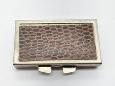 VINTAGE ART DECO STYLE METAL FAUX SNAKE SKIN PILL BOX CARRIER POCKET BAR
