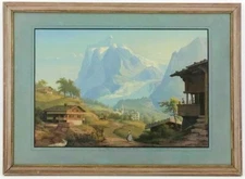Original Konrad Corradi Wetterhorn, Dorf Grindelward Gletscheu Gouache Painting!