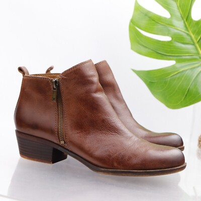Lucky Brand Women's Basel Boot Size Tan Brown Leather Low Heel Bootie  Boho