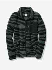 VICTORIA'S SECRET Pink Sherpa Full Zip Jacket Campus Animal Zebra Winter Holiday