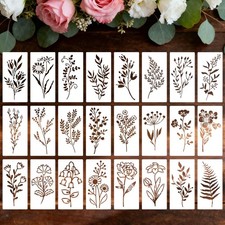 24Pcs Flower Stencils, Floral Stencils for Painting on Wood 5.9 X 2.59 Inch