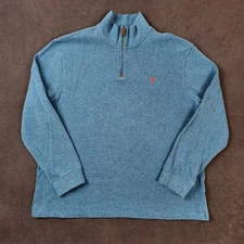 Polo Ralph Lauren 1/4 Zip Mens XXL Blue Cotton Pullover Sweater Casual Preppy