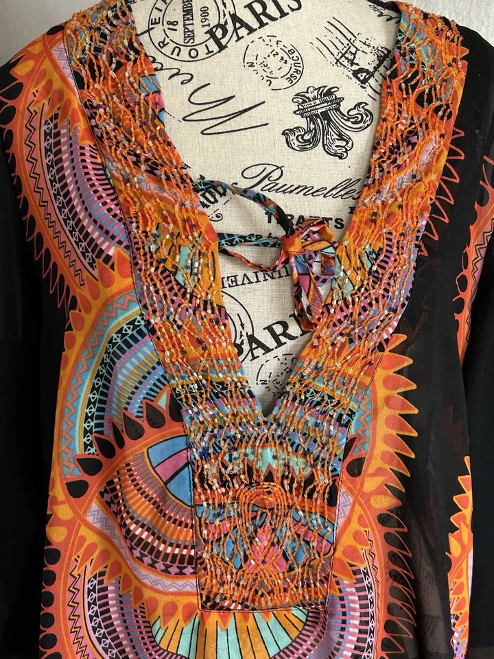 Traje de baño túnica encubierta Raviya para mujer talla S multicolor con cuentas boho vacaciones Foto 2 de 4