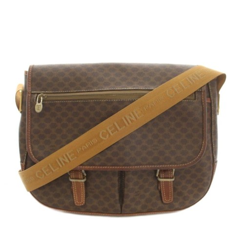 Celine Messenger Bag PVC Leather Brown Men Women Used Authentic