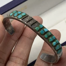 American Indian heavy Silver turquoise  cuff bracelet ~ RARE!!!