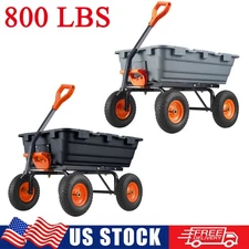 Poly Garden Dump Cart Heavy Duty Yard Utility Carts and Wagons 800 lbs 10" Tires