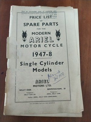 9.2 ARIEL 1947 1948 All Single Ersatzteilliste Spares Parts List Burman GB CP