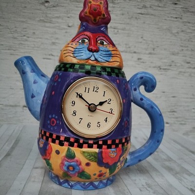 Vintage 90s RARE Laurel Burch Ganz Cat Teapot Removable Clock Face Vintage 90s