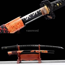 High Manganese Steel Japanese Katana Black Blade Samurai Sword Full Tang Real