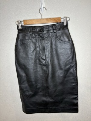 Vintage MONDI Black Leather Pencil Skirt 5 Pocket US 0 2 XS W25