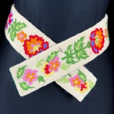 Vintage Hand Made Needlepoint Belt 34 in Long Flower Power 2 in Wide Colorful