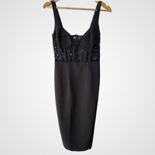 Bardot Corset Midi Dress Black Lace Boned Bodycon Cocktail Gothic Whimsigoth 6