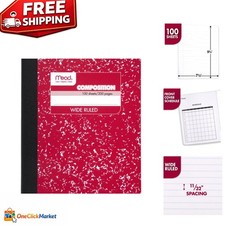 Stylish Red Marble Wide Ruled Notebook - 100 Sheets, Soft Cover, 7-1/2" x 9-3/4"