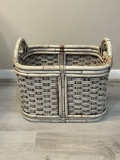 Bamboo Wicker Basket Large Vintage Handwoven Wooden. Heavy sturdy Very RARE
