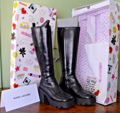 Marc Jacobs Heaven x NODALETO Square Toe Knee High Patent Leather Boots
