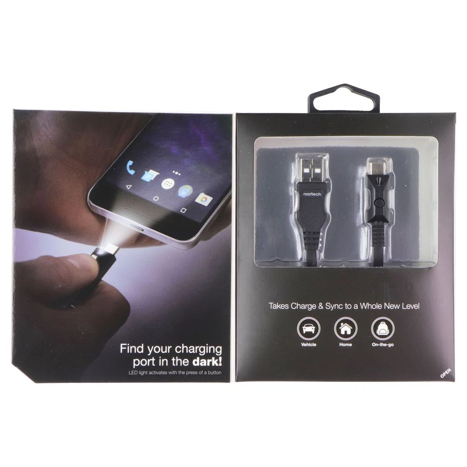 naztech (6ft/1.8m) Lighted USB-C Flat Cable with Built-in LED Flashlight - Black - Image 3 of 3