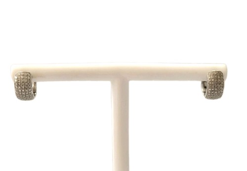 SHY 14k White Gold Pave Diamond Huggie Earrings - 2.59 Grams - Small