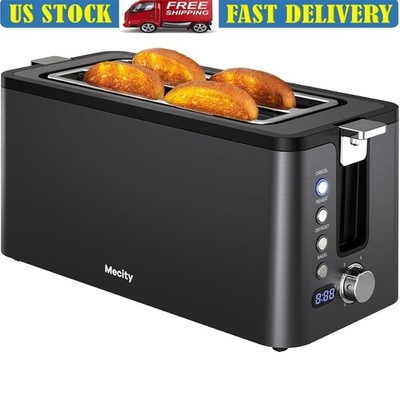 4 Slice Toaster W/ Digital Timer 6 Browning Settings Reheat Bagel Defrost Modes