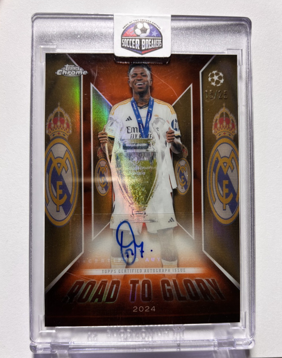 2025-26 Topps Cromo UCC UEFA Camino a la Gloria Autógrafo Automático Naranja Vini Jr. 15/25