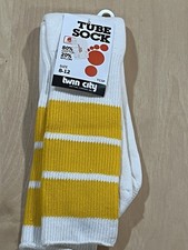 Vintage 80's NOS NWT Twin City Tube Socks 3 Stripe Yellow Size 8-12