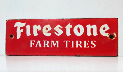VINTAGE FIRESTONE FARM TIRES PORCELAIN ENAMEL METAL SIGN SIZE 6'' x 2''