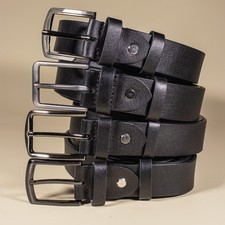 BEREGOI Handmade Black Leather Belt 3.5 cm Wi...