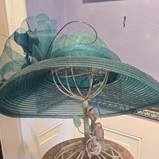 Something Special Hats Teal Wide Brim Formal Hat 50 Sinamay 50 Polyester