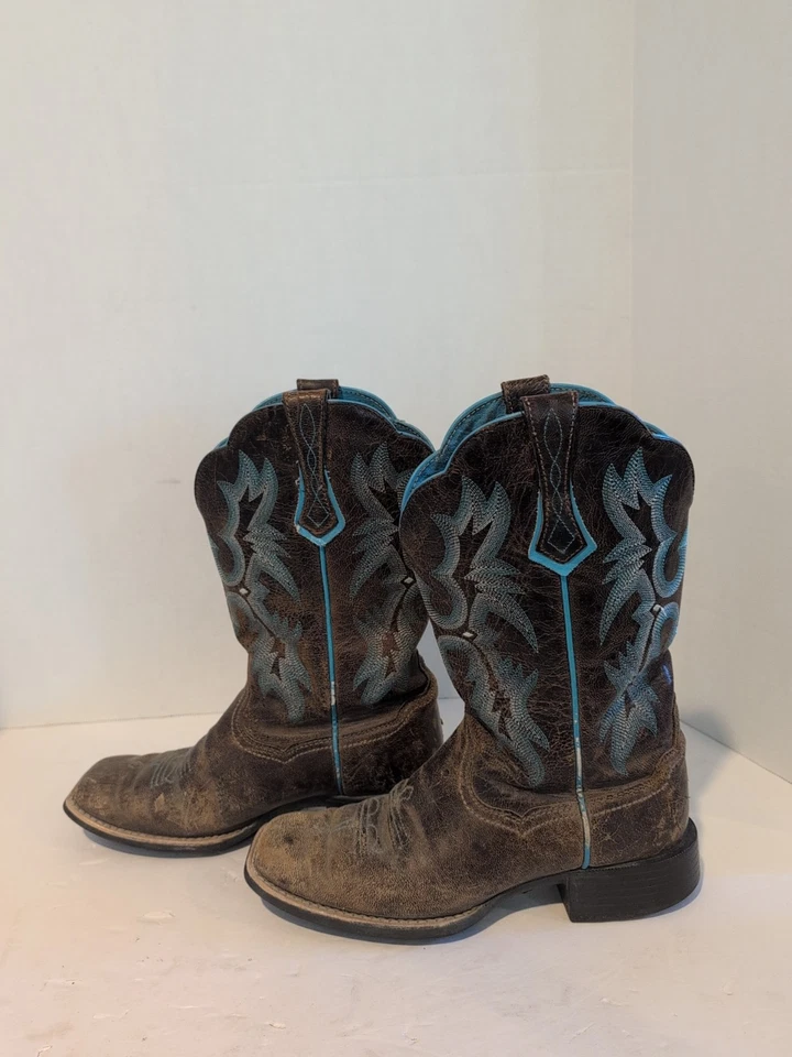 Ariat 10008017 Western Brown  Turquoise Leather Boots Square Toe Womens 6.5B  - Image 3 of 4