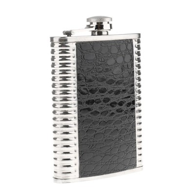 Leder Schwarz 8oz Schraub Flachmann Trinken Alkohol Flasche