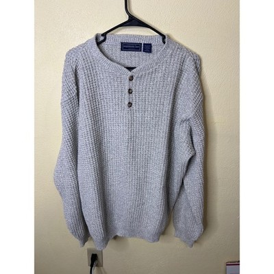 Susquehanna Trail Outfitters Mens XL Grey Knit Henley Sweater Cotton Blend