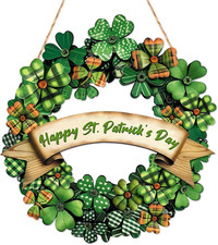 St. Patrick'S Day Door Sign Happy St. Patrick'S Day Wreath Wooden Shamrock Door