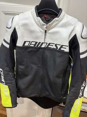 Dainese Agile Perforated Leather Jacket in black, white, Mens 52, US 42 Or Large