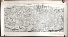 Ltd litho art print ANTIQUE WOODCUT: FLORENCE ITALY cityscape architecture 1966