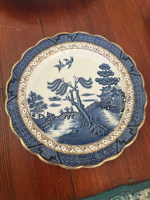 5 set Booths Real Old Willow Saucer Blue White Gold Scalloped Edge