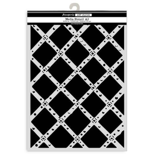 Stamperia Mix Media Art Stencil A3 - Gardens of Time Diamond Grid