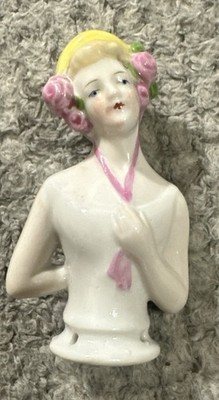 Porcelain  3'' Half Doll/Pin Cushion Holder Pre-Owned