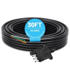 MECMO 4 Way Trailer End Connector Wire 30 Feet Jacketed Cable, Heavy Duty 18A...