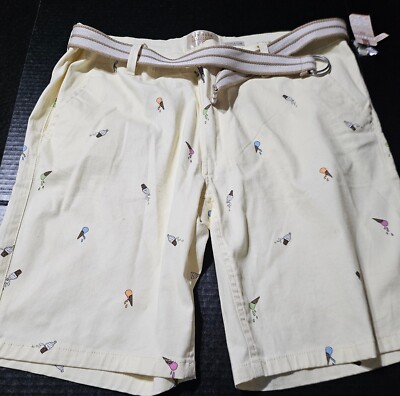 Raw Yarn Industries Shorts Mens 38 Yellow Stretch Twill Ice Cream Print New NWT