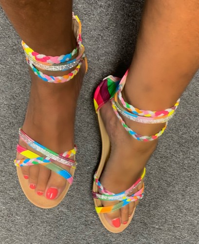 BNIB LADIES SIZE 3/ EU36 MULICOLOURED ANKLE STRAPPY ZIP BACK SANDALS | eBay