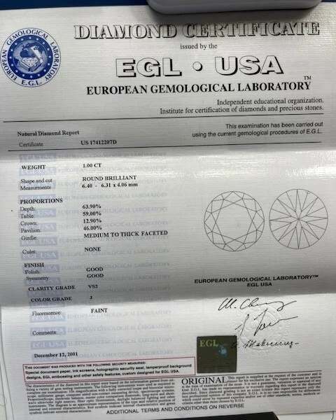 NATURAL ROUND BRILLIANT CUT LOOSE DIAMOND 1.00 CARAT, WITH EGL /USA REPORT - Image 3 of 4