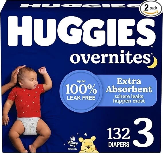 Huggies Overnites Nighttime Baby Diapers, Size 3 (16-28 lbs), 132 Ct
