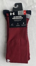 New Men Under Armour UA Cushioned Over The Calf Soccer Socks Maroon/Black 8.5-13