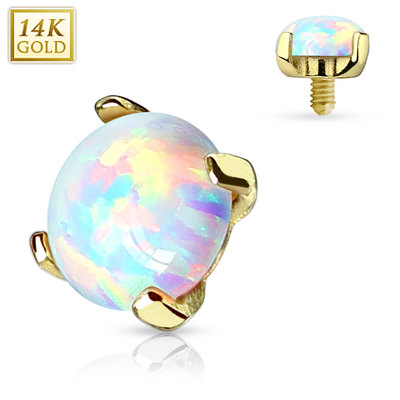 14K  Solid Yellow Gold Prong Set Opal Stone Micro Dermal Anchor Top 14g
