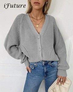 solid loose knit casual cardigan